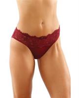 Bottoms Up Ivy Eyelash Lace Panty w/Criss Cross Back and Bow Trims Garnet