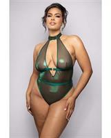 Emerald Shimmer Mesh Halter Teddy w/Open Back - Green