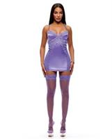 See It Through Guipure Lace Chemise w/Thong and Stockings - Purple