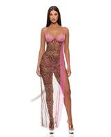 Animal Instincts Mesh Nightgown and Panty - Pink Leopard