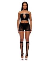 Cross Your Mind Tube Top w/Boy Short and Open Toe Socks Bodystocking - Black