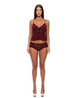 Velvet Lines Mesh Cami and Boy Short 2 pc Set - Red/Black