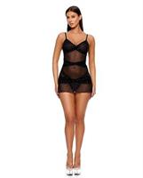 Private Party Glitter Chemise and Thong Set - Black
