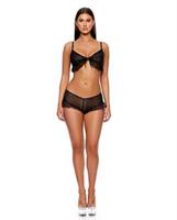 Private Party Glitter Mesh Bralette and Boy Short 2 pc Set - Black