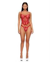 La Vie En Rose Embroidered Bustier with Panty - Red