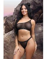 Vibes Bad Bitch One Shoulder Bling Bralette and Panty Black