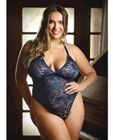 Curve Cara Stretch Lace Teddy w/Snap Crotch Ink Blue
