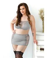 Curve Layne Lace and Microfiber Bralette w/Garter Skirt and G-String Gray