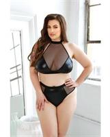 Curve Rebel Wetlook Halter Top w/Removable Chain and Panty Black