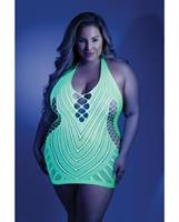 Glow Black Light Net Halter Dress Neon Green