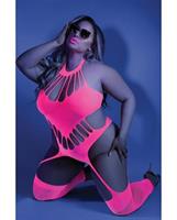 Glow Black Light Footless Teddy Bodystocking Neon Pink