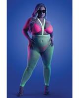 Glow Come Alive Suspender Stockings, Bralette and G-String Multi Color