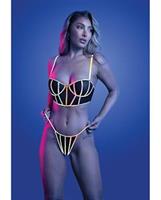 Solar Flare Flash Reflective Binding Underwire Bra and Thong - Black