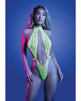 Mind Control UV Reactive Lace Halter Teddy - Neon Green