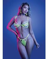 Mind Control UV Reactive Lace and Mesh Underwire Bra and Thong - Neon Green