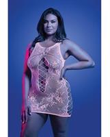 Magnetism Glow-in-the-Dark Lace Knit Dress; Glows Pink - White