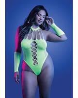 Pressure Point UV Reactive Rhinestone Studded Teddy and Gloves/Leg Warmers 2 pc Set - Neon Green