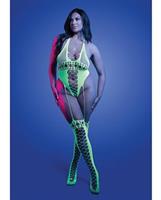 Paradigm UV Reactive Halter Teddy Bodystocking - Neon Green