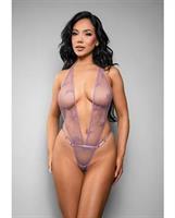 Temptress Gisele Sheer Floral Mesh Open Back Teddy - Lavender