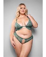 Temptress Aerin Lace Bra with Removable Chain and Panty 2 pc Set - Green