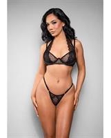 Temptress Vivienne Swiss Dot Mesh and Lace Bra with Panty 2 pc Set - Black
