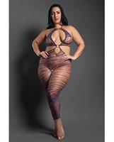 Sheer Set Me Free Mesh Body Stocking w/Zebra Pattern and Open Crotch - Purple