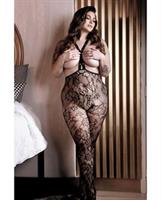 Sheer Fantasy Floral Lace Suspender Stockings w/Stud Detail Black