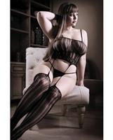 Sheer Fantasy Striped Gartered Bodystocking Black