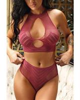 Vixen Just Like Magic Stretch Net Halter Top and Panty Mulberry