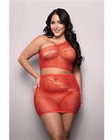 Vixen Set The Tone Rhinestone Knit One Shoulder Top w/Skirt 2 pc Set - Red