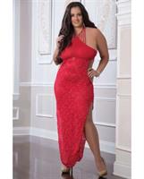 Shoulder Baring Laced Night Dress Red