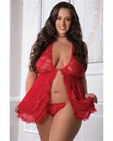 Sheer Open Front Babydoll Candy Red