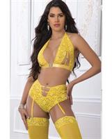 High Waist Lace Garter Panty, Halter Top w/Stockings Illuminating