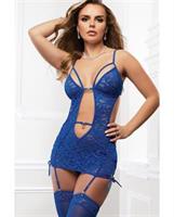 Open Front Cutout Dress w/Lace Up Sides and Stockings Blue Ecstasy