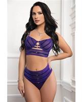 Mesh Underwire Bra 2 pc Set with Velour Accents - Purple