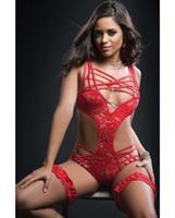 Caged Teddy and Lace Garters Black