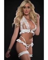 Laced Halter Top, Peek a Boo Thong and Leg Garters Lavish White
