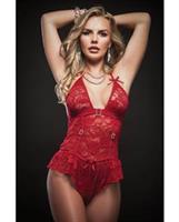 Flared Lace Teddy w/Snap Crotch Red