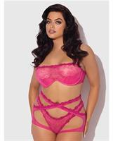 Yvone Lace Bra w/Removable Straps, Garter and Tanga Panty 3 pc Set