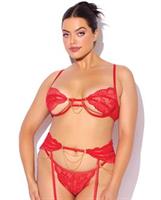 Cecily Lace Cut-Out Bra and Thong w/Garter Straps - Red