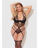 Eden Embroidered Lace and Mesh Teddy w/Garters