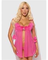 Marilyn Marabou and Mesh Babydoll and G-String Set - Pink