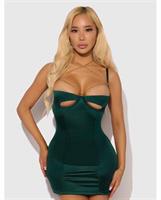Evangeline Satin and Chain Open Cup and Back Chemise and G-String Set - Green