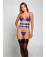 Galloon Lace and Microfiber Bra, Waist Cincher and G-String Purple/Beige