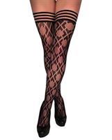 Kix'ies Mimi Dot Fishnet Polka Dot Thigh High Black