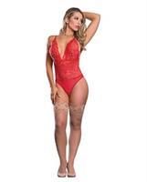 Risqué Business Lace and Mesh Teddy w/Snap Crotch Red