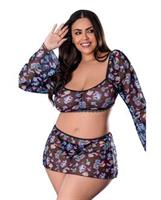 Hazy Dayz Shrooms Crop Top w/Skirt and Thong - Black