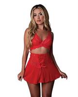 Sugar High Bralette w/Garter and Panty 3 pc Set - Red