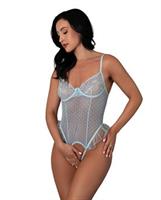 Blue Sky Ruffled Crotchless Teddy - Light Blue