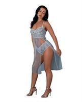 Blue Sky Long Chemise and Boy Short Panty - Light Blue